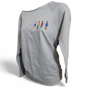 Stranger Things Off-The-Shoulder Gray Graphic Sweatshirt